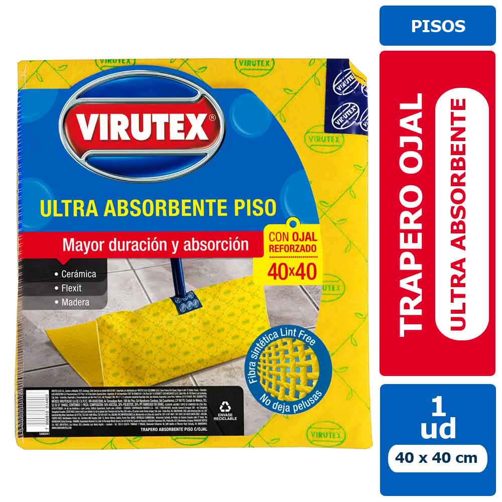 TRAPERO ULTRA ABSORBENTE CON OJAL 40 X 40 CM VIRUTEX 1 UNID
