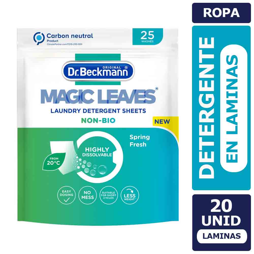 Detergente Láminas Magic Leaves Dr. Beckmann Frescura Intensa 20 Unid