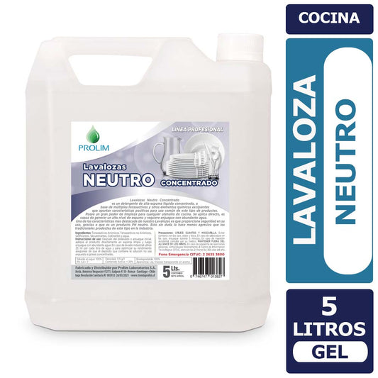 Lavaloza Neutro Concentrado 5 Lts Sin Aroma, Sin colorante