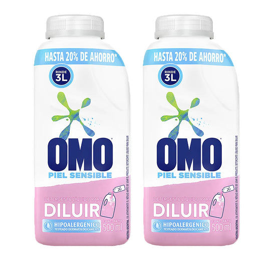 Detergente Líquido Omo Piel Sensible Diluible 500 ml 2 Unidades