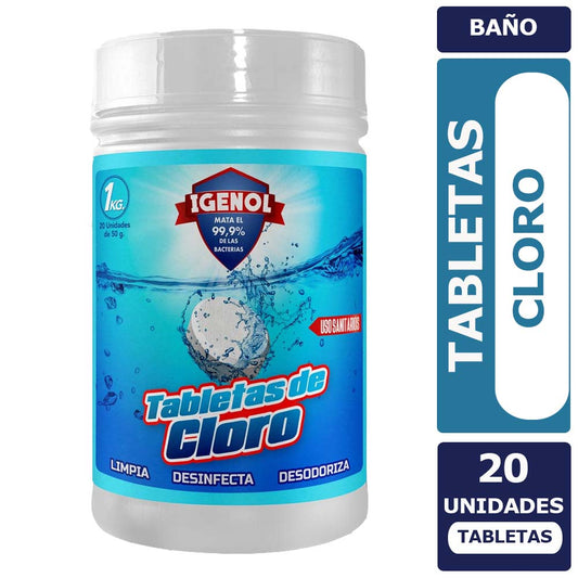 Tabletas de Cloro 50 Unid. de 20 grs. c/u uso sanitario Igenol