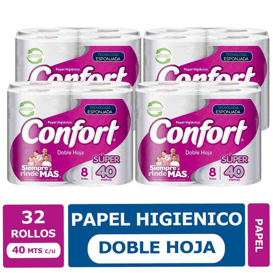 Papel Higiénico Confort 32 Rollos 40 mts c/u Doble Hoja