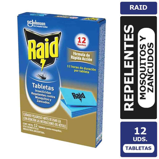 RAID TABLETA CONTRA MOSQUITOS Y ZANCUDOS CAJA 12 UN