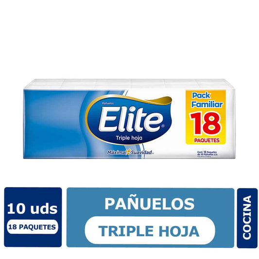 ELITE Pañuelo Triple Hoja 18 Paquetes de 10 und C/U