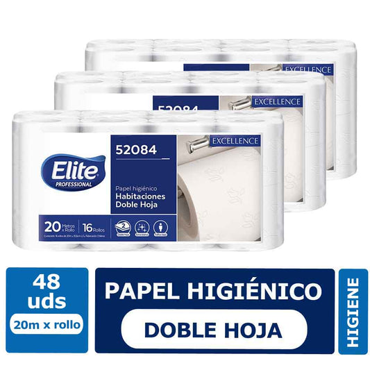 Papel Higiénico Elite 48 Rollos, Doble Hoja, 20 MTS. C/U