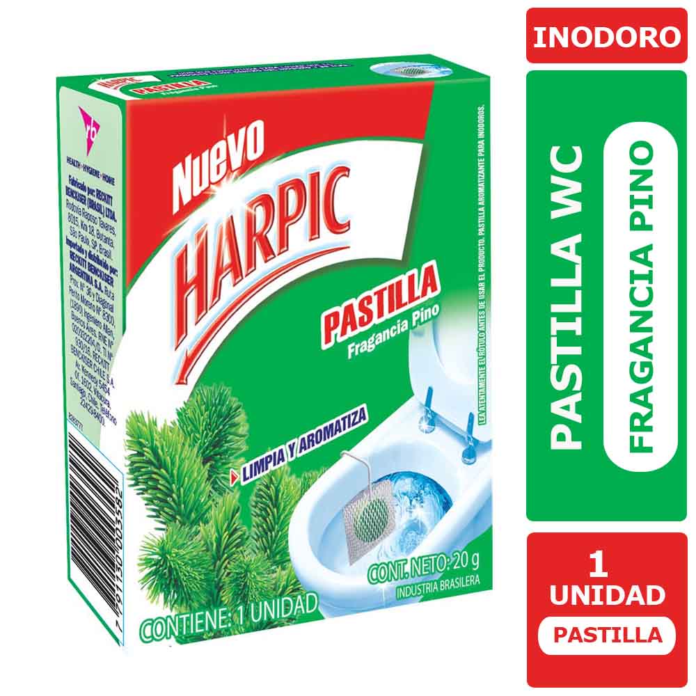 PASTILLA WC LIMPIA Y AROMATIZA PINO HARPIC 1 UN