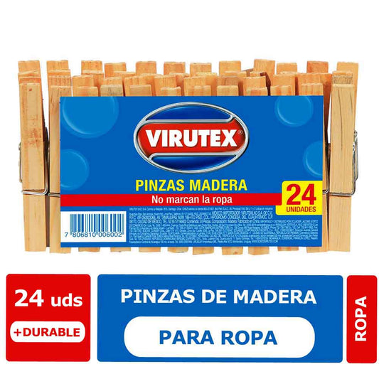 Pinzas de Madera para Ropa Virutex 24 Unid