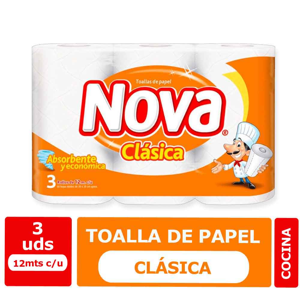 Toalla de Papel Nova Clasica 3 Rollos 12 mts c/u