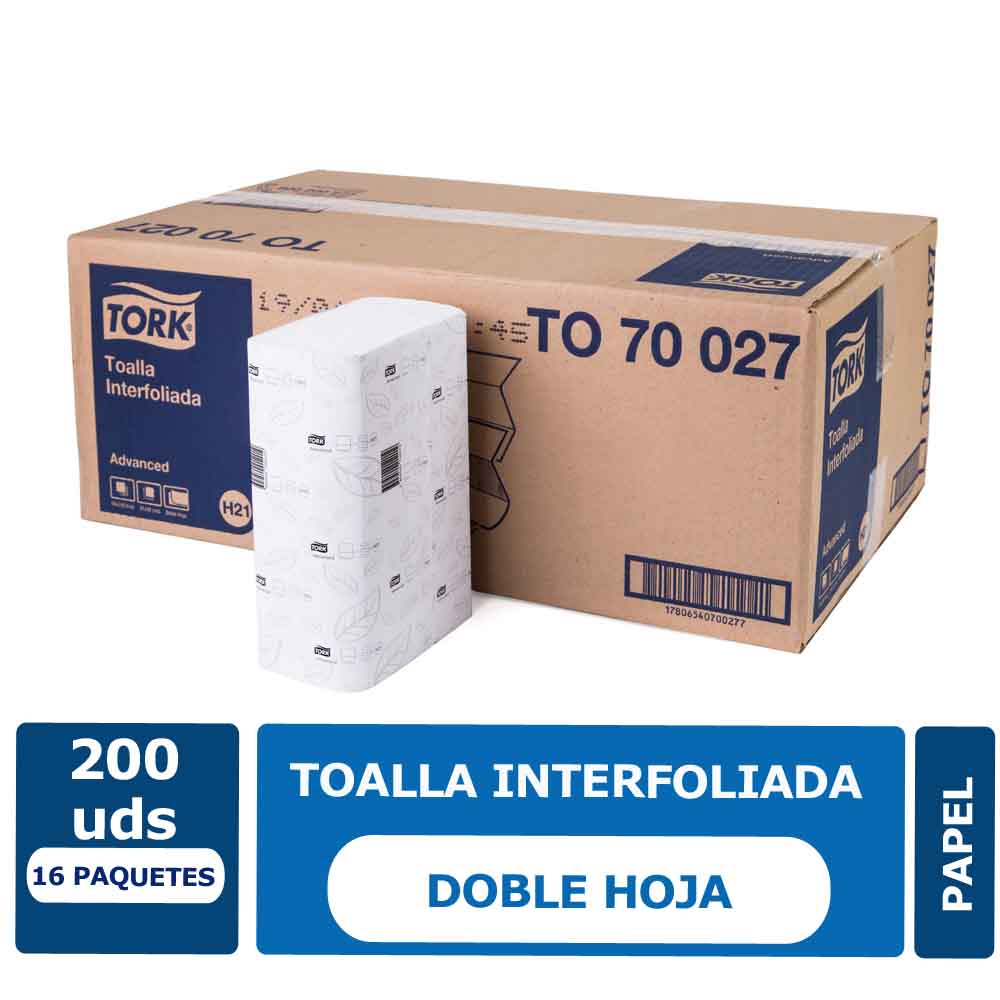 TOALLA INTERFOLIADA TORK DOBLE HOJA. 16X200