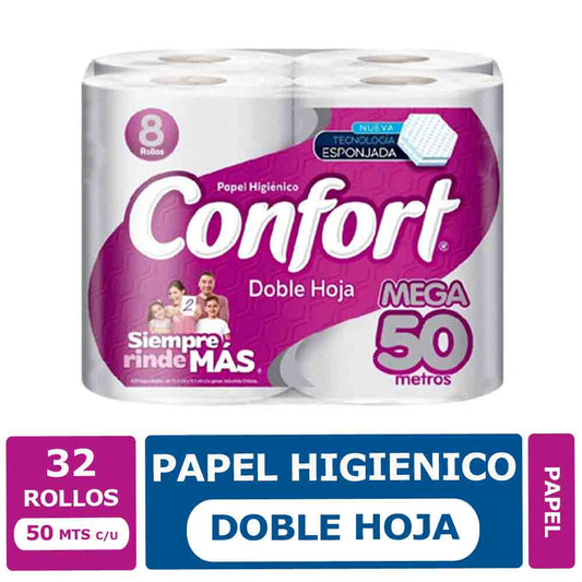 Papel Higiénico Confort 8 Rollos 50 mts c/u Doble Hoja